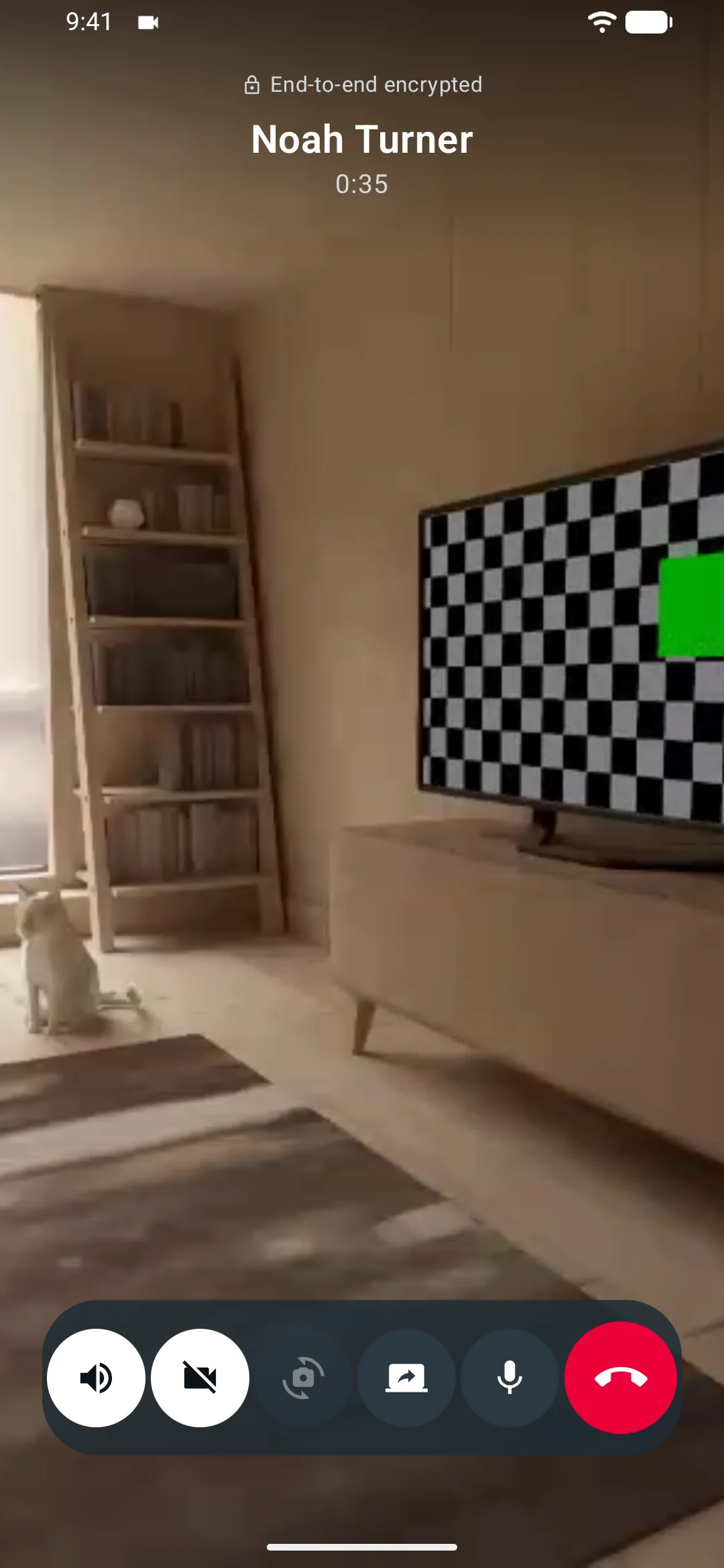 MeshUp on Android: end-to-end encrypted video call directly between devices (dark theme)